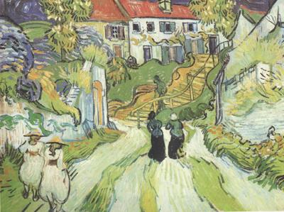 Vincent Van Gogh Village Street and Steps in Auers with Figures (nn04) France oil painting art